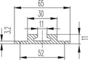 Rail aéronautique aluminium à ailettes pour plancher à encastrer  11 x 65 x 2000 mm (ailettes sous plancher)